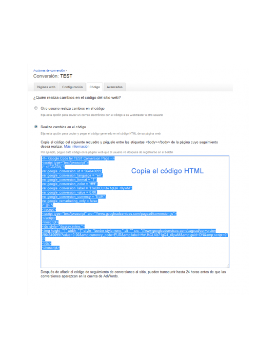 Conversiones para Google Adwords